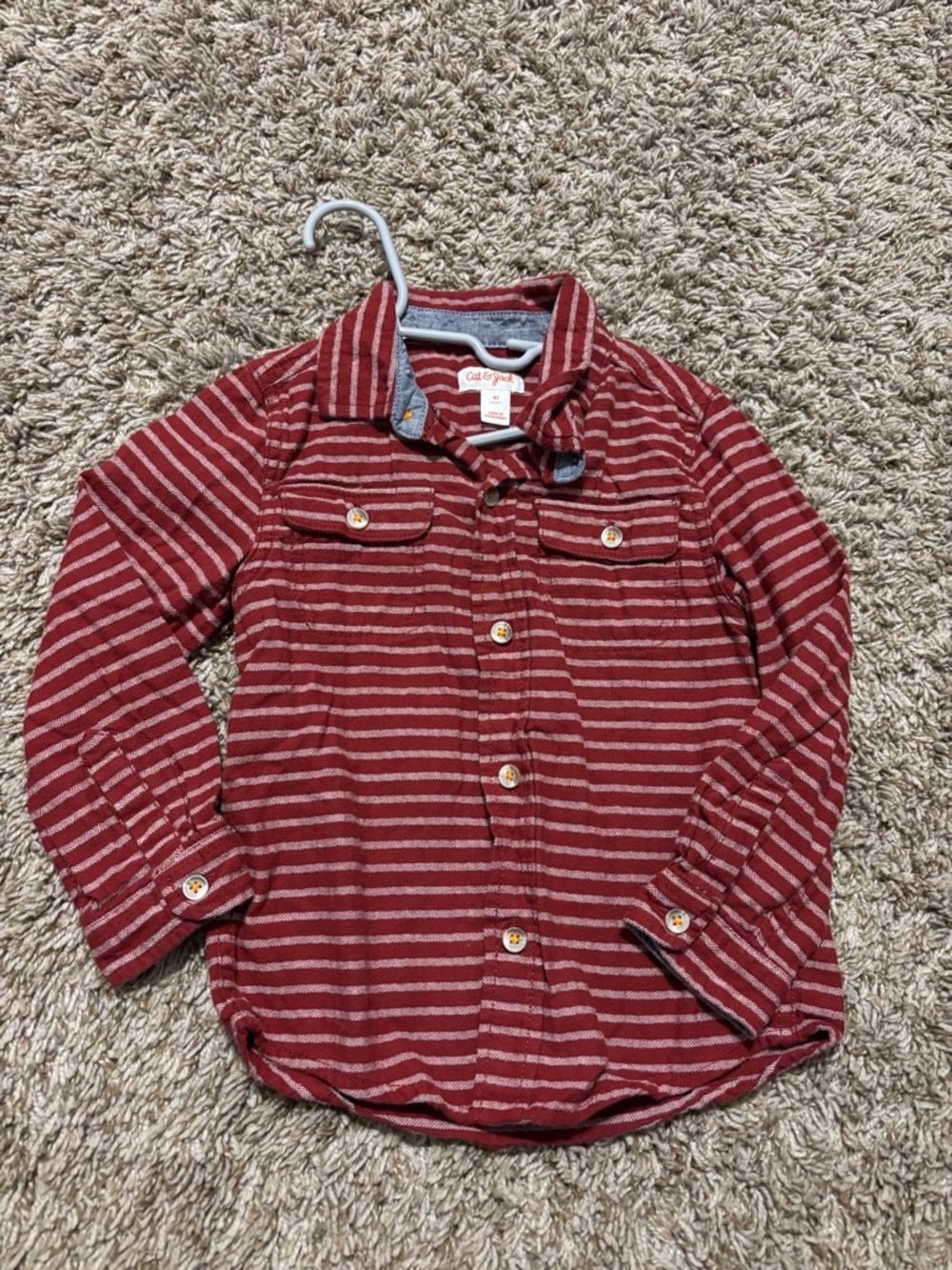 Cat & Jack Burgundy and Light Gray Striped Button-Up Shirt